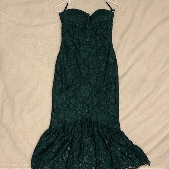 Lulus Divine Nights Forest Green Lace Strapless Midi Dress - Picture 2 of 6